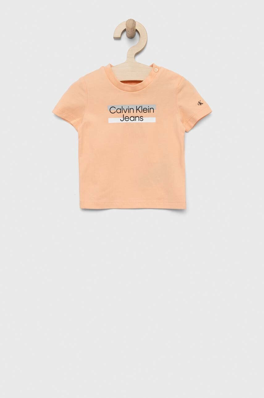 Calvin Klein Jeans Детска тениска в оранжево с принт - Pepit.bg