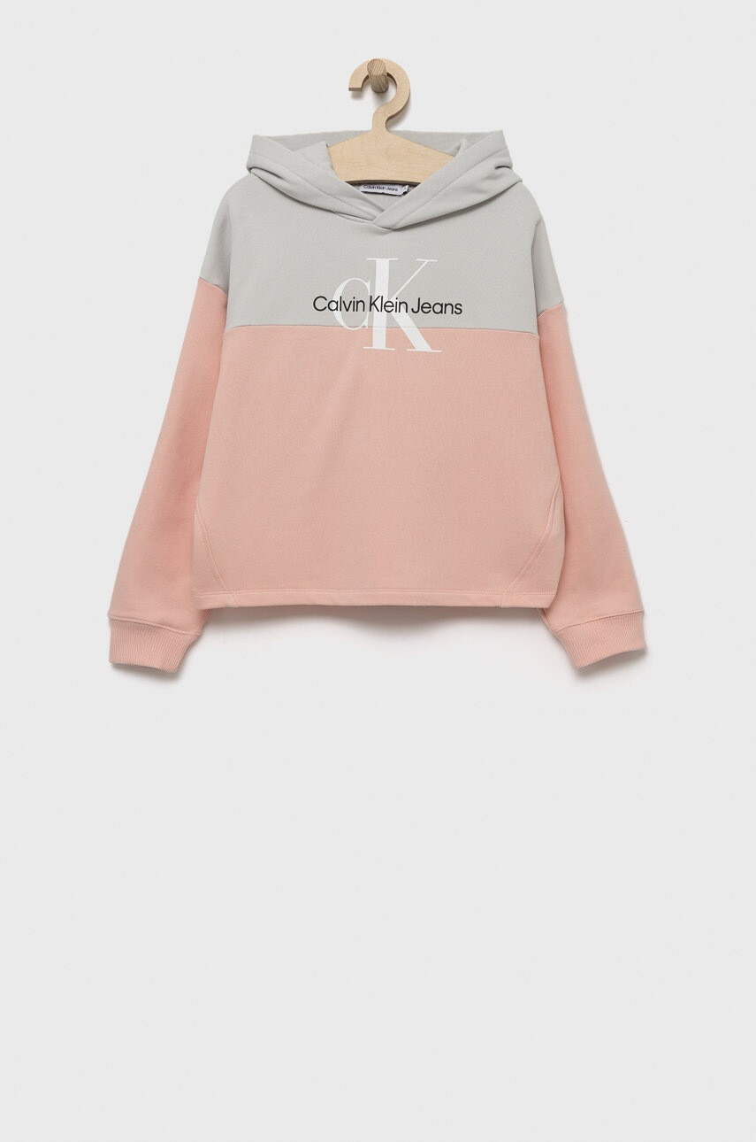 Calvin Klein Jeans Детски памучен суичър в розово с принт - Pepit.bg