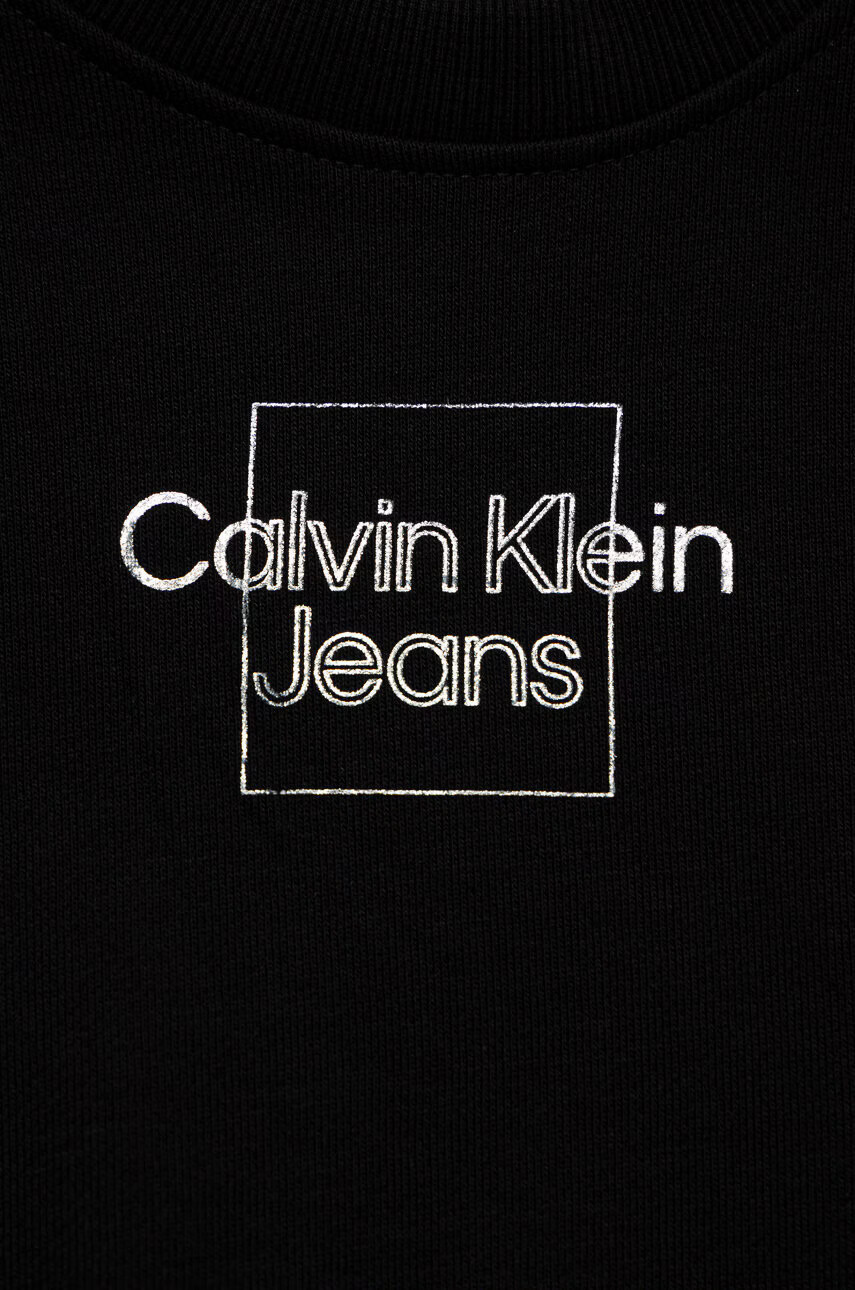 Calvin Klein Jeans Детски памучен суичър в черно с принт - Pepit.bg