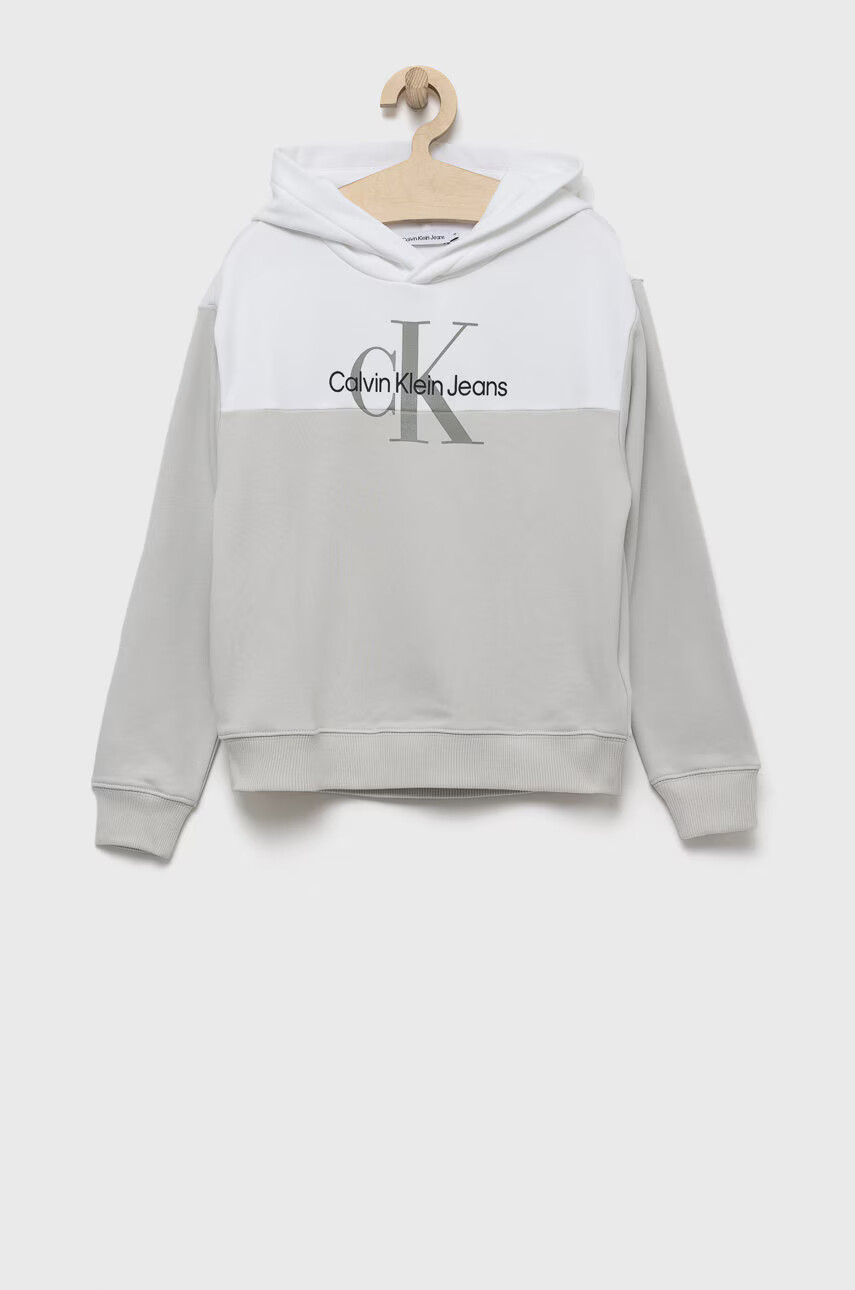 Calvin Klein Jeans Детски памучен суичър в сиво с принт - Pepit.bg