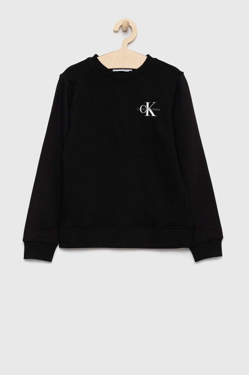 Calvin Klein Jeans Детски памучен суичър в черно с принт - Pepit.bg