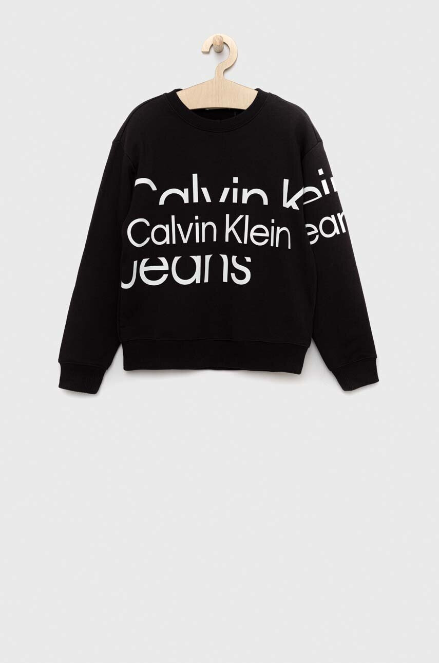 Calvin Klein Jeans Детски памучен суичър в черно с принт - Pepit.bg
