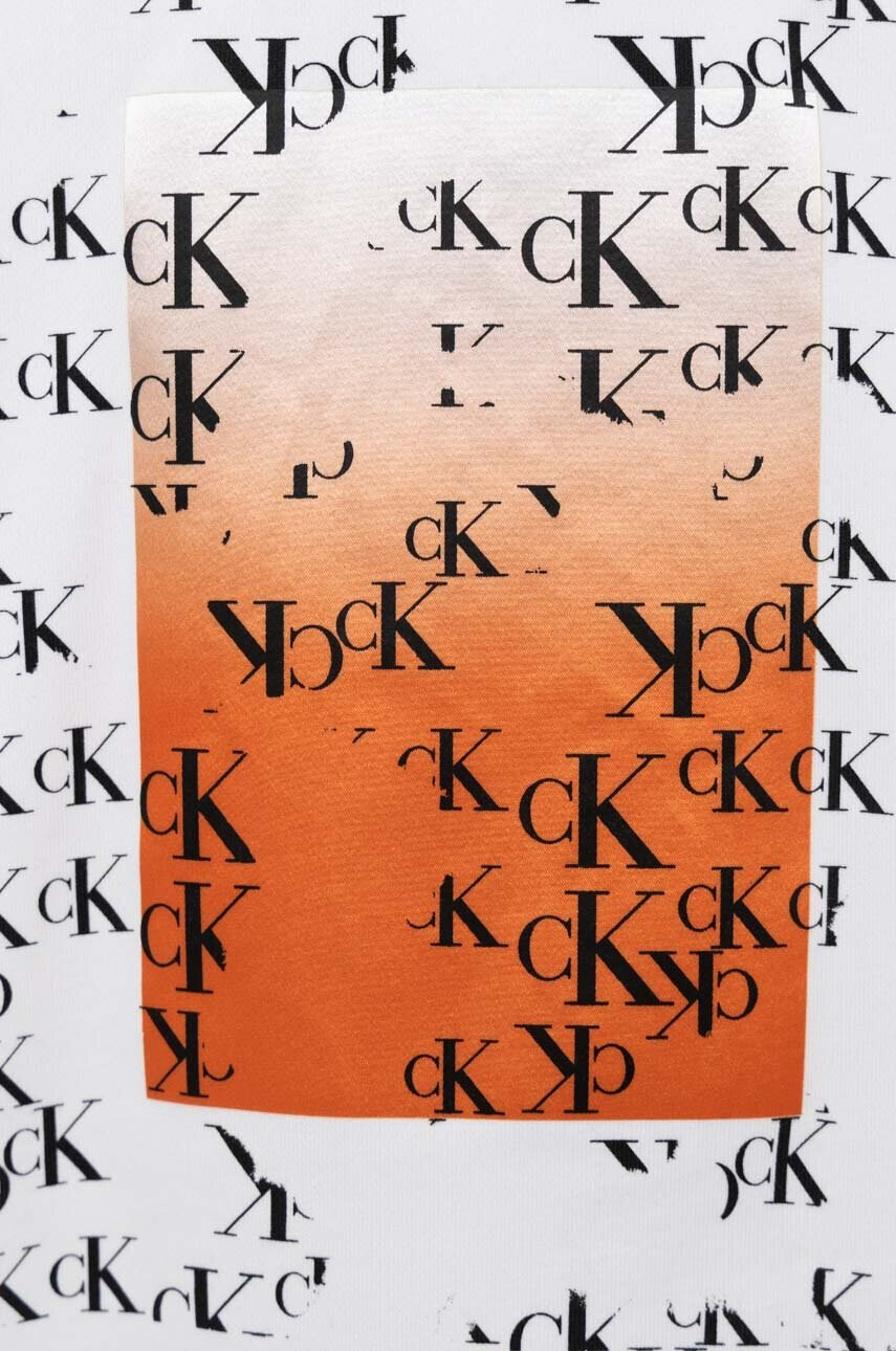 Calvin Klein Jeans Детски памучен суичър в бяло с качулка с принт - Pepit.bg