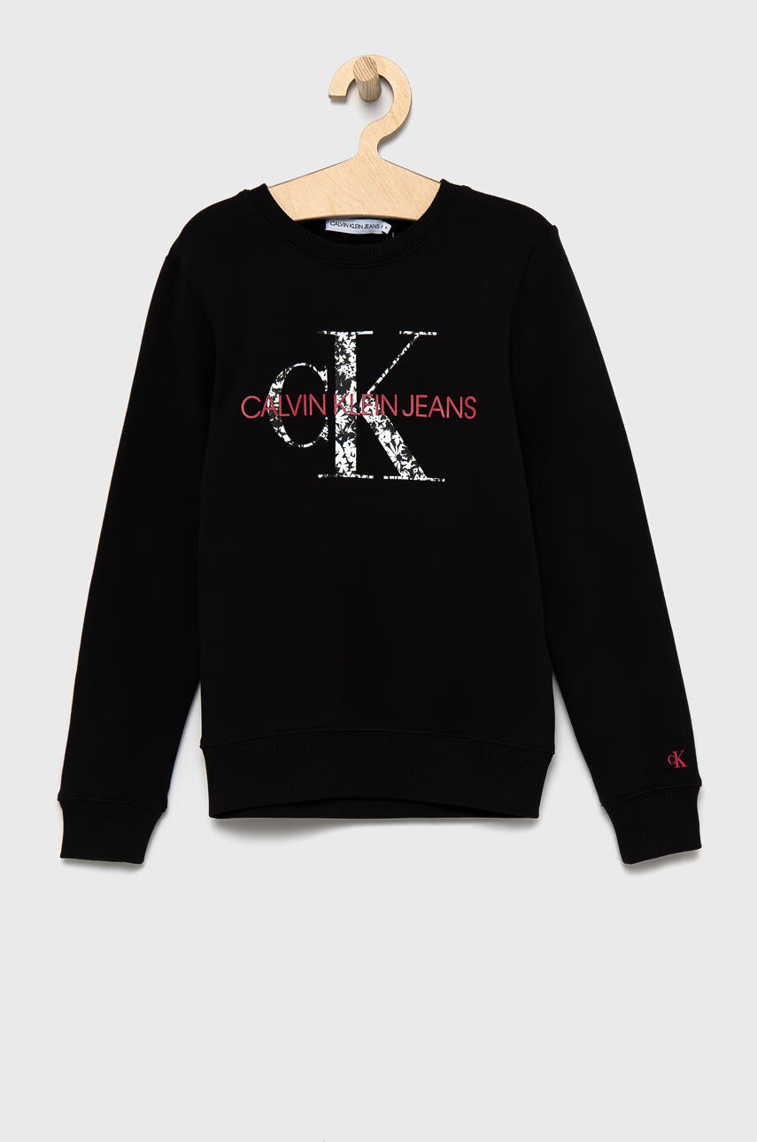 Calvin Klein Jeans Детски памучен суичър в черно с принт - Pepit.bg