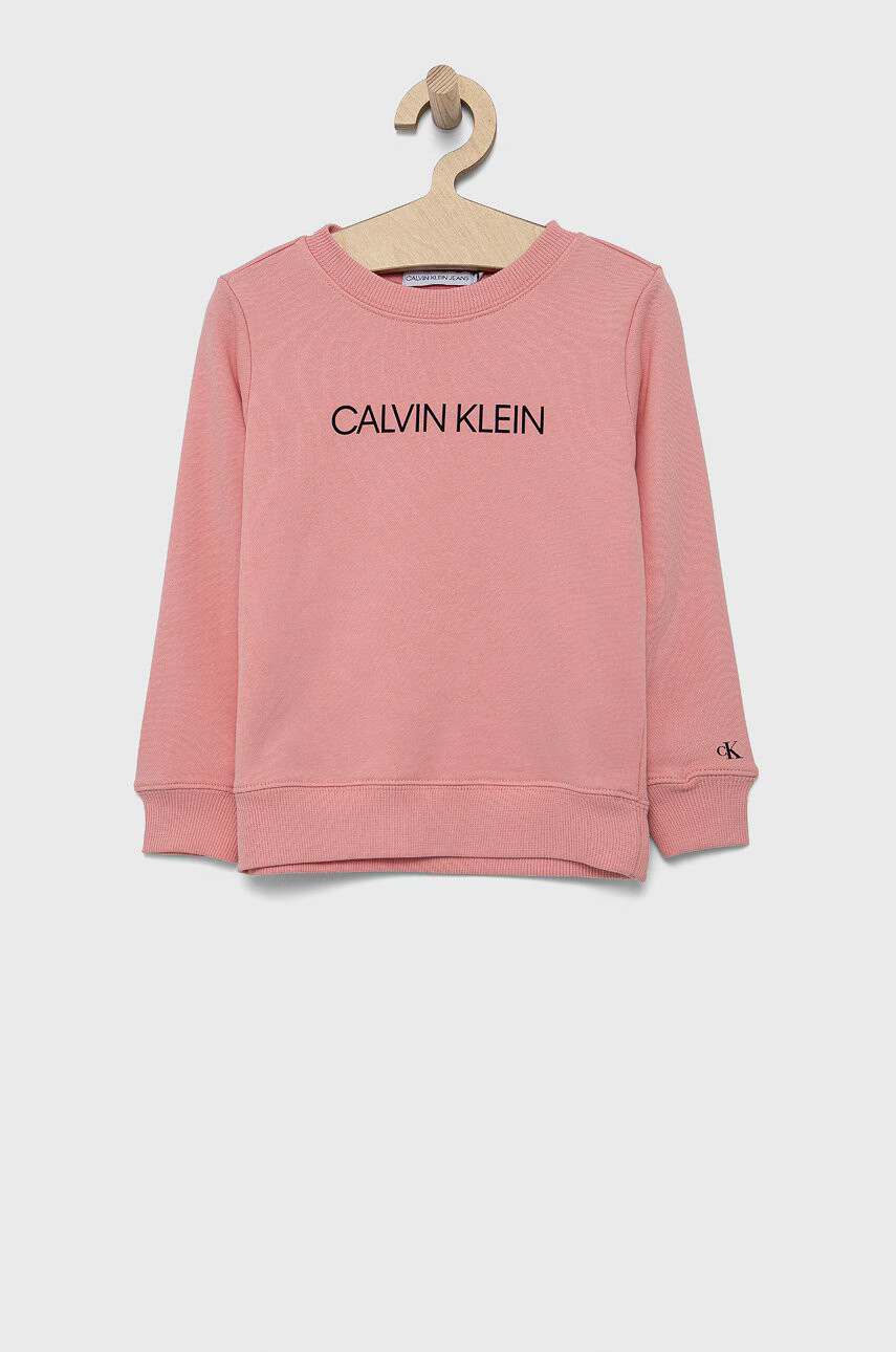 Calvin Klein Jeans Детски памучен суичър в розово с принт - Pepit.bg