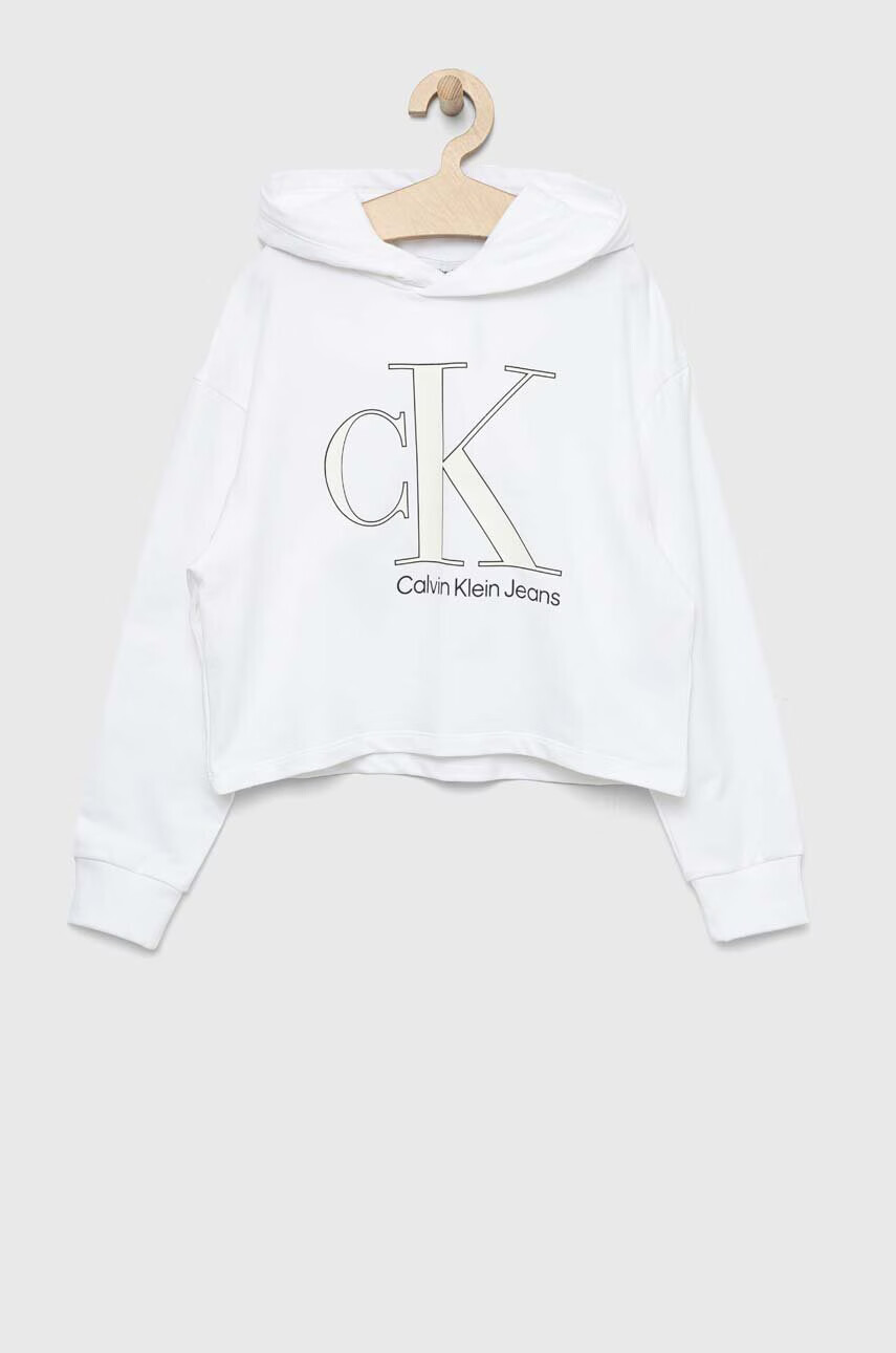 Calvin Klein Jeans Детски суичър в бяло с качулка с принт - Pepit.bg