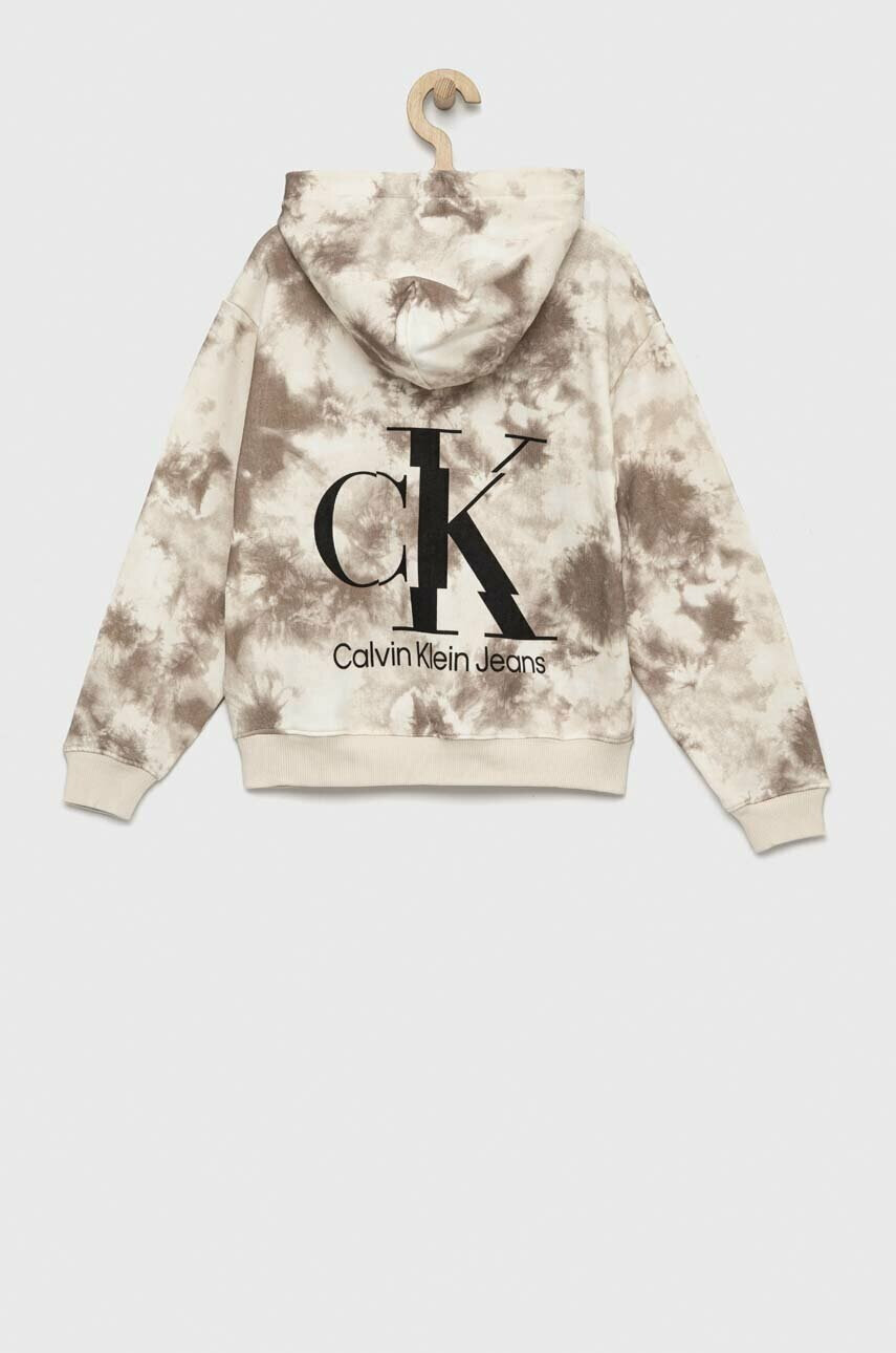 Calvin Klein Jeans Детски суичър в бежово с качулка с десен - Pepit.bg