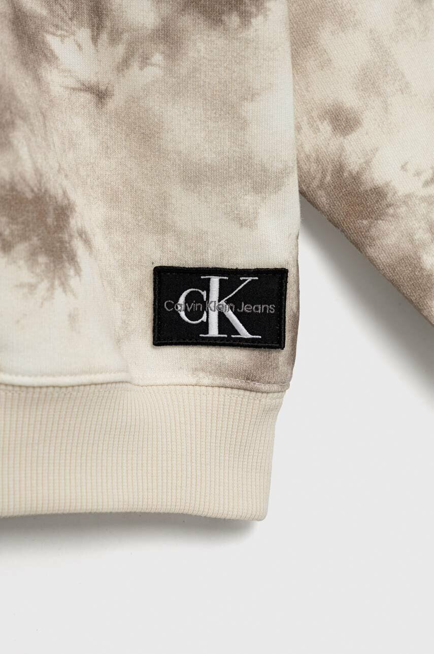 Calvin Klein Jeans Детски суичър в бежово с качулка с десен - Pepit.bg