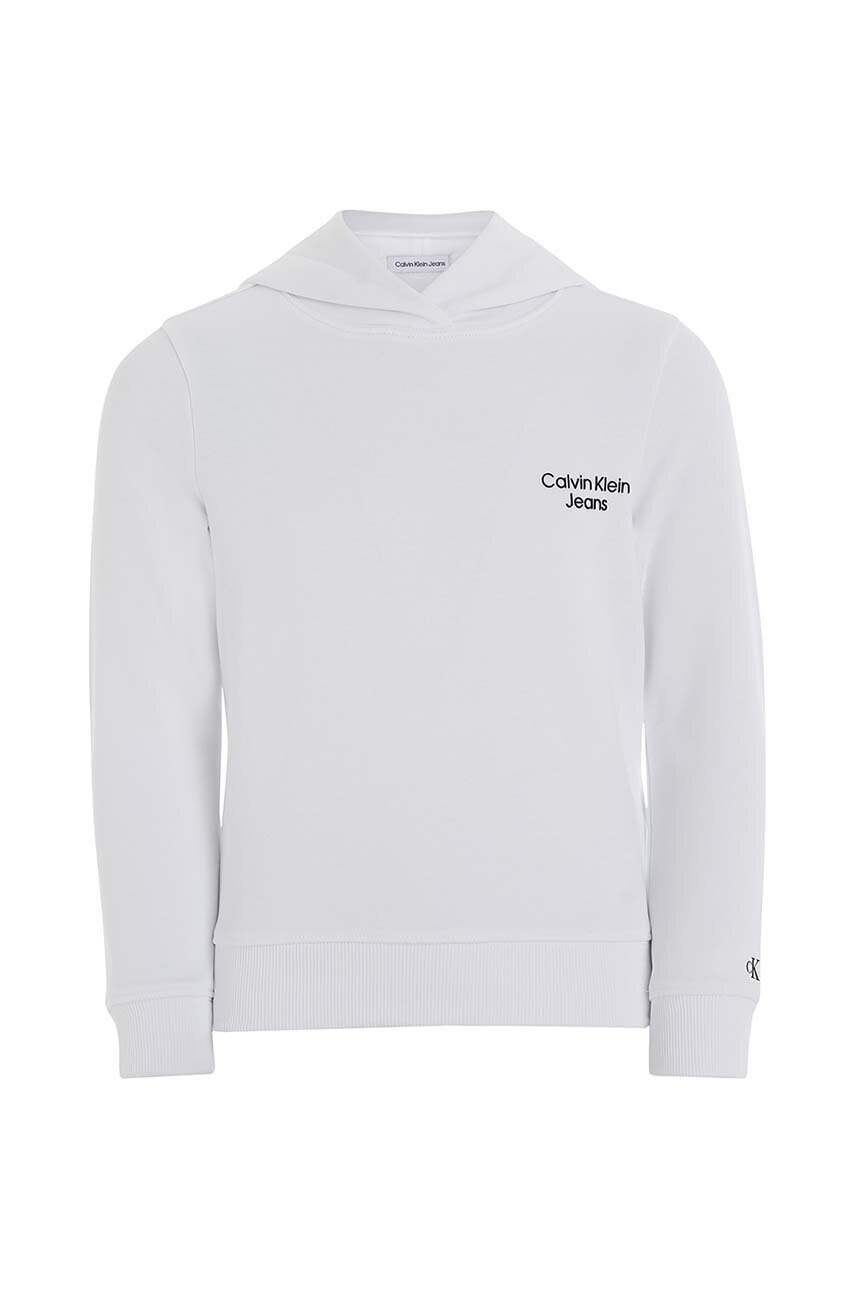 Calvin Klein Jeans Детски суичър в бяло с качулка с принт - Pepit.bg
