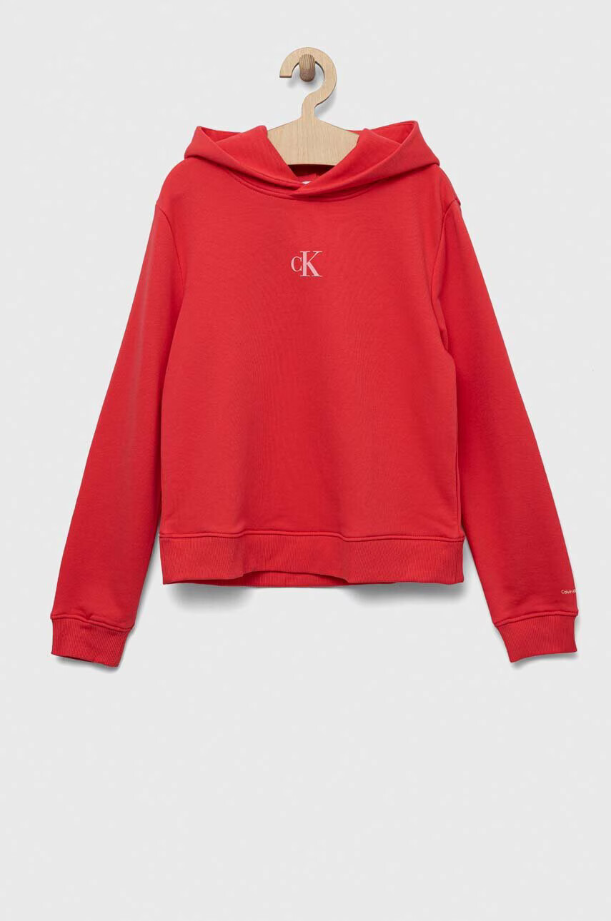 Calvin Klein Jeans Детски суичър в червено с качулка с апликация - Pepit.bg