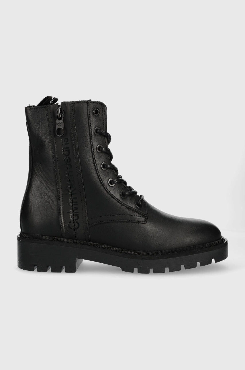 Calvin Klein Jeans Кожени боти в черно с платформа - Pepit.bg