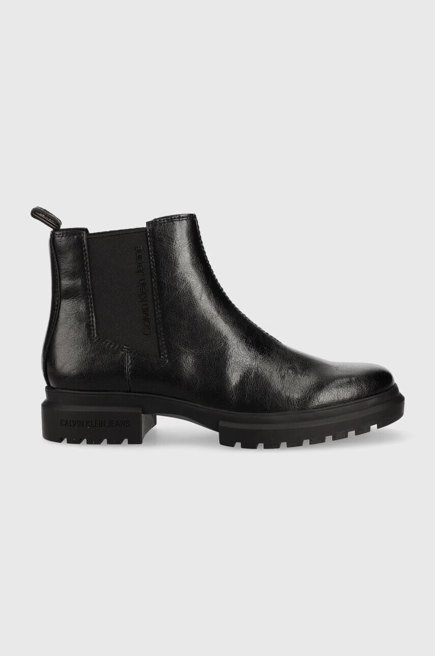 Calvin Klein Jeans Кожени боти челси Cleated Chelsea Boot в черно с платформа - Pepit.bg