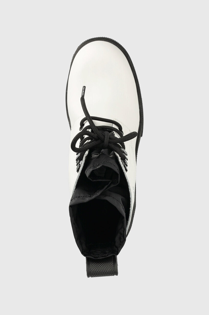 Calvin Klein Jeans Кожени боти Chunky Heeled Boot Laceup в бяло с висок ток - Pepit.bg