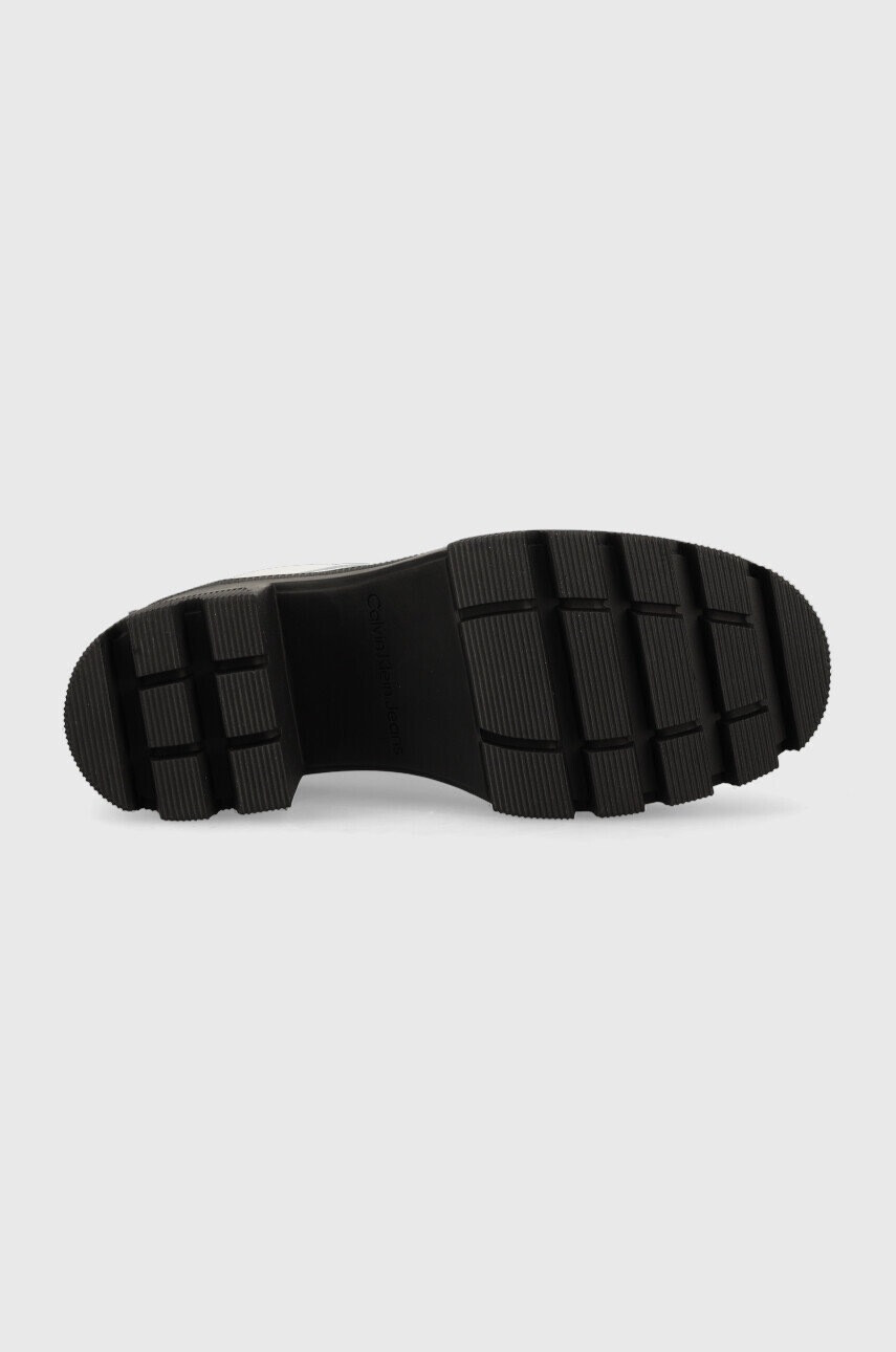 Calvin Klein Jeans Кожени боти Chunky Heeled Boot Laceup в бяло с висок ток - Pepit.bg