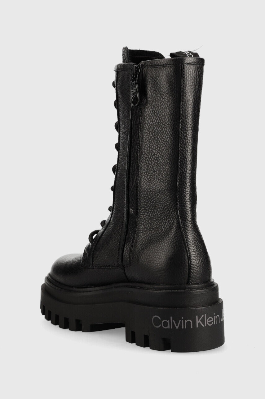 Calvin Klein Jeans Кожени боти Flatform Mid Laceup Boot в черно с платформа - Pepit.bg