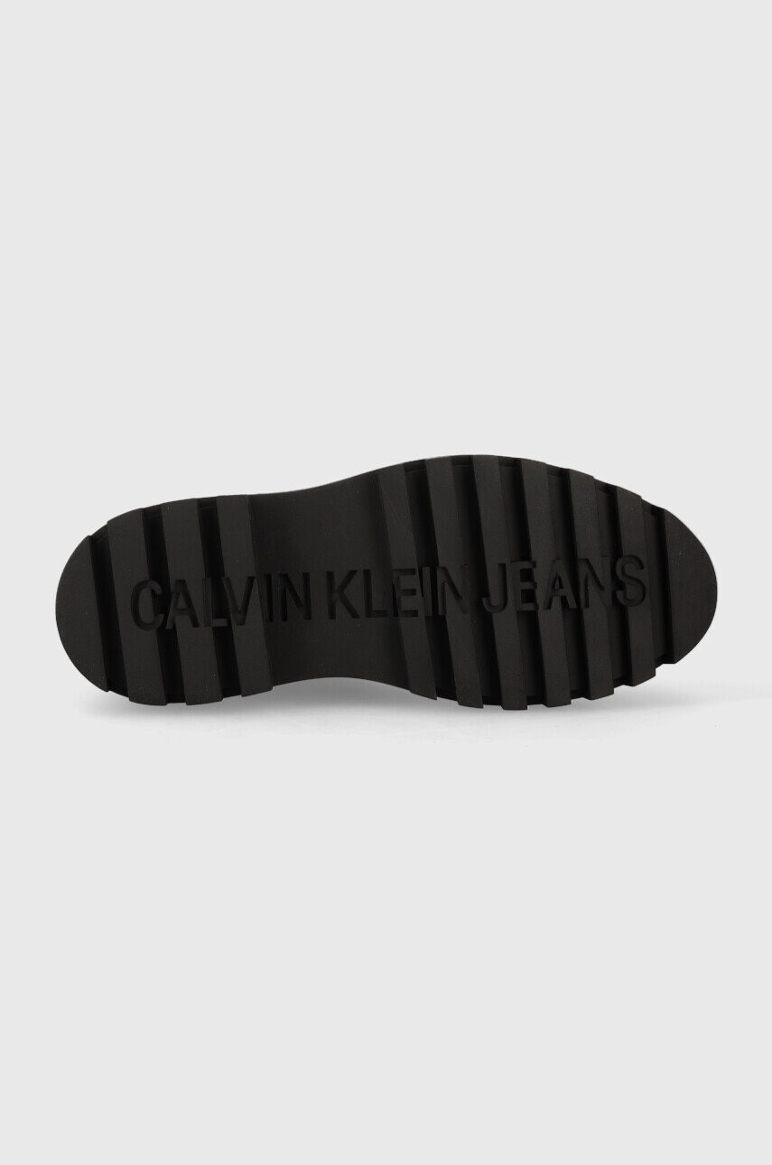 Calvin Klein Jeans Кожени боти Flatform Mid Laceup Boot в черно с платформа - Pepit.bg