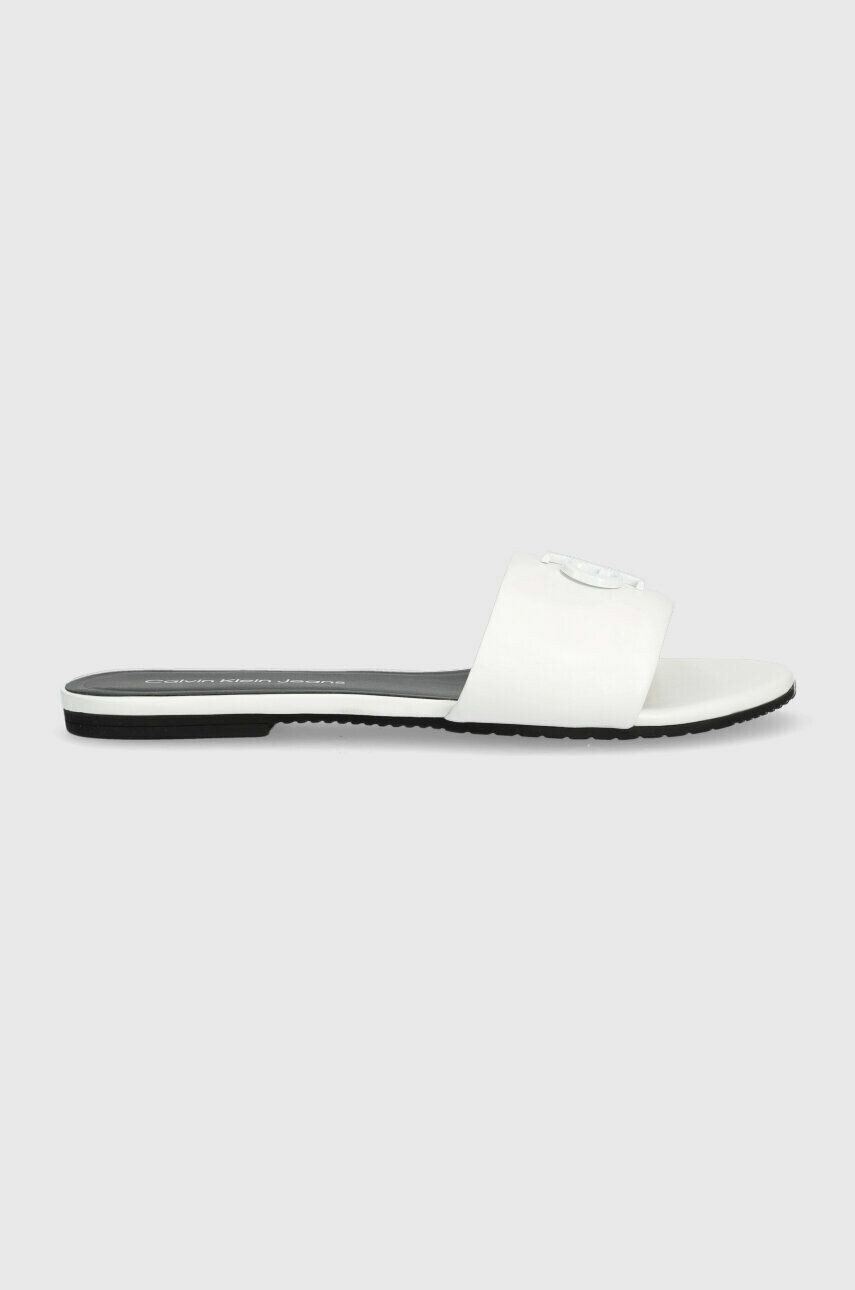 Calvin Klein Jeans Кожени чехли FLAT SANDAL STRAP HW в бяло YW0YW00952 - Pepit.bg