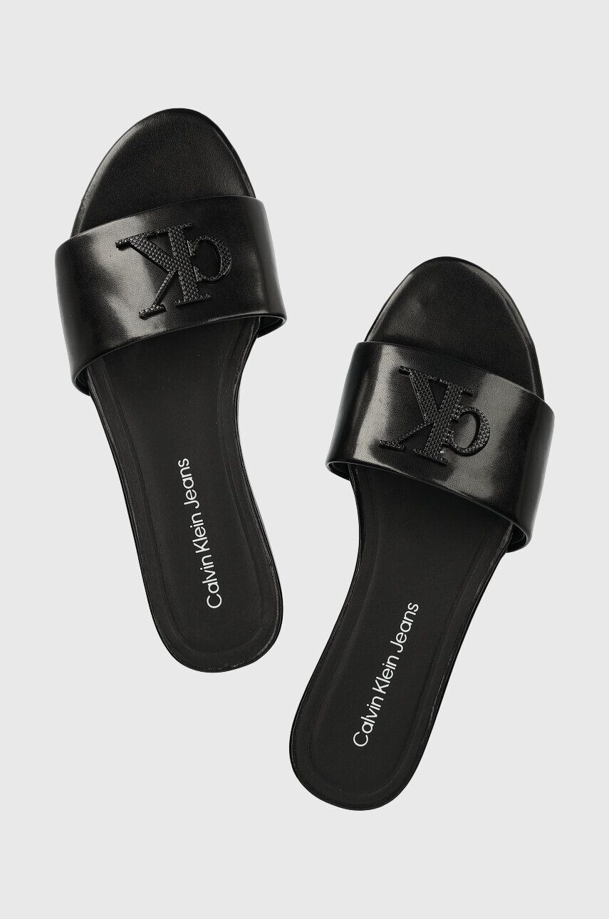 Calvin Klein Jeans Кожени чехли FLAT SANDAL STRAP HW в черно YW0YW00952 - Pepit.bg