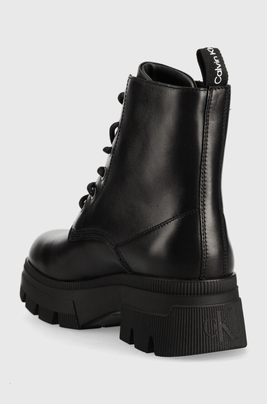 Calvin Klein Jeans Кожени кубинки Chunky Combat Laceup Boot в черно с равна подметка - Pepit.bg