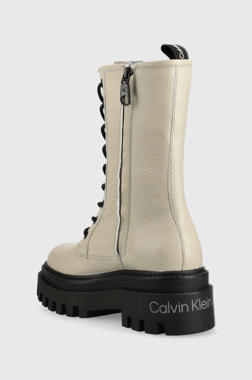 Calvin Klein Jeans Кожени кубинки Flatform Mid Laceup Boot в сиво с платформа - Pepit.bg