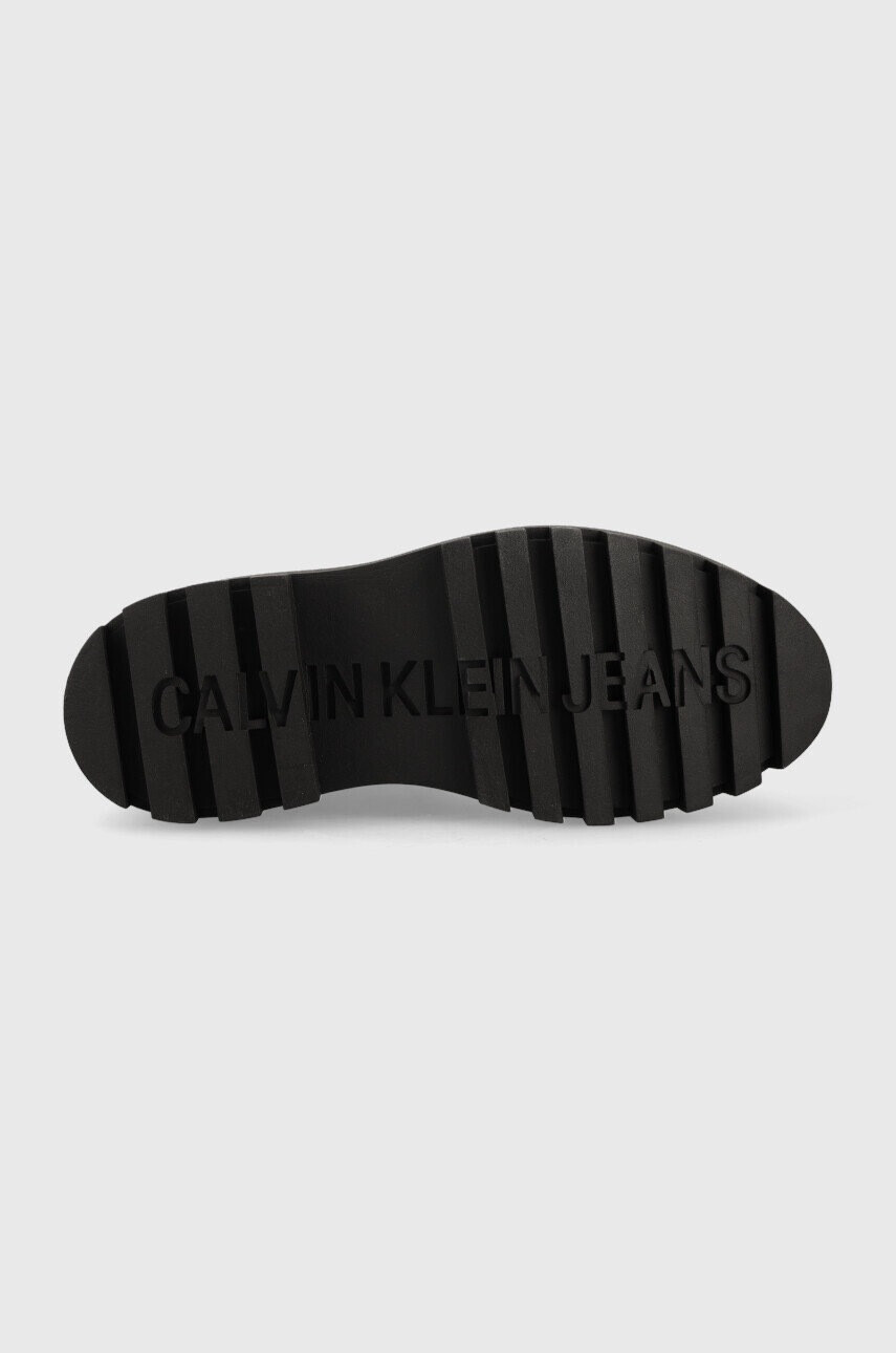 Calvin Klein Jeans Кожени кубинки Flatform Mid Laceup Boot в сиво с платформа - Pepit.bg