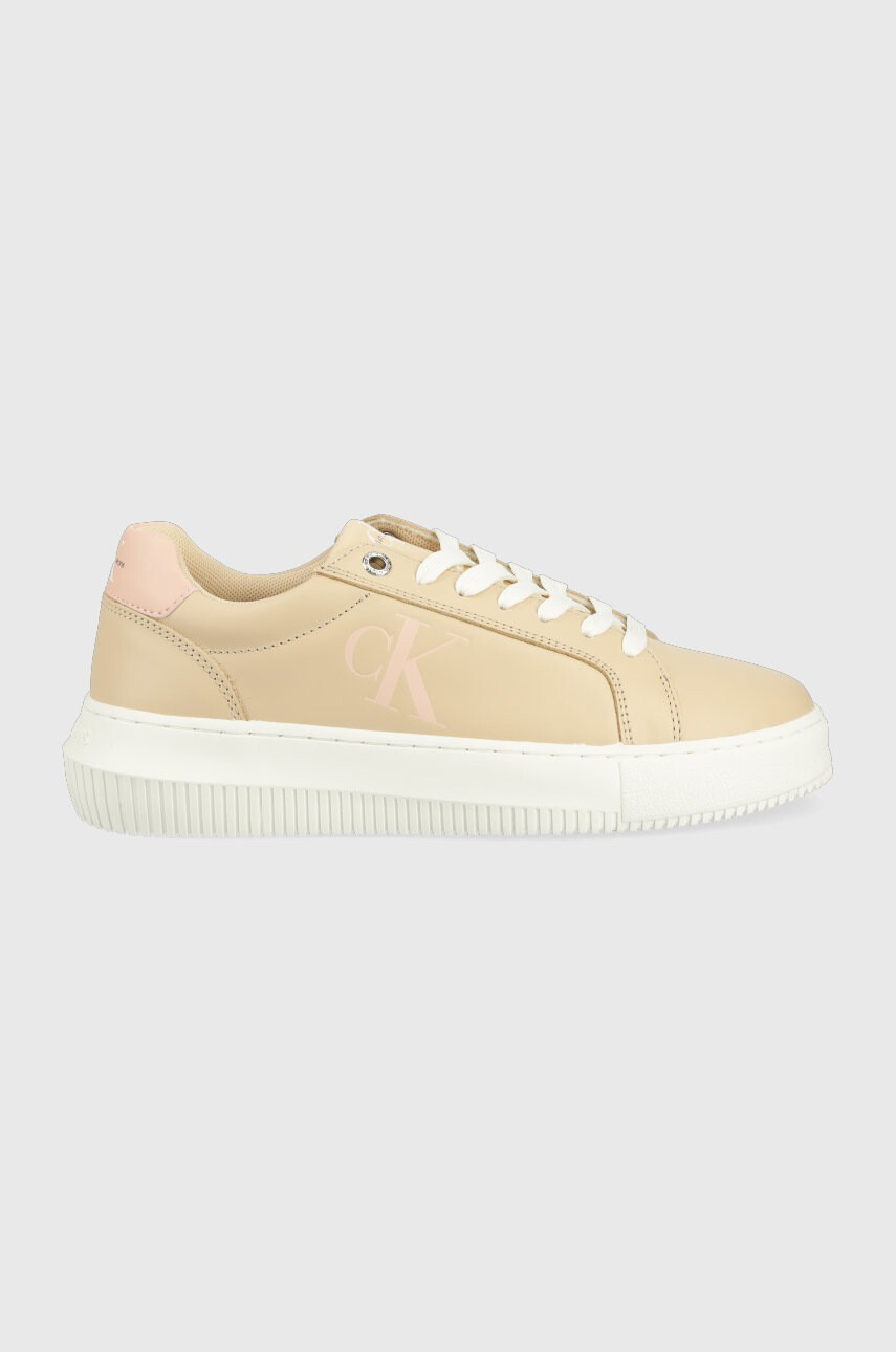 Calvin Klein Jeans Кожени маратонки Chunky Cupsole Laceup Low в бежово - Pepit.bg
