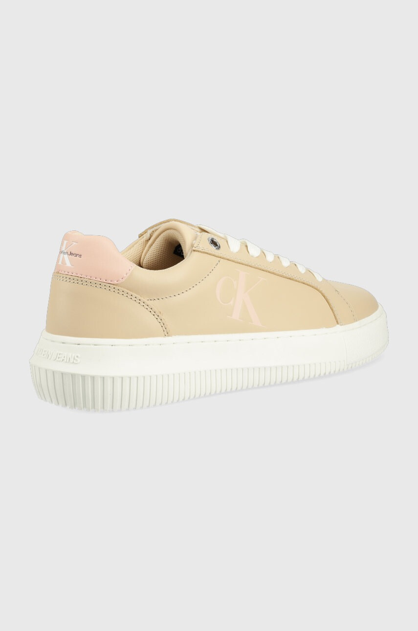 Calvin Klein Jeans Кожени маратонки Chunky Cupsole Laceup Low в бежово - Pepit.bg