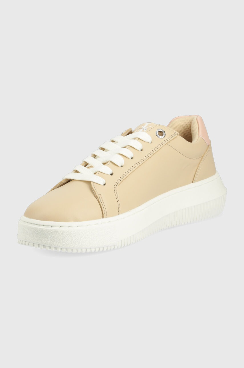Calvin Klein Jeans Кожени маратонки Chunky Cupsole Laceup Low в бежово - Pepit.bg