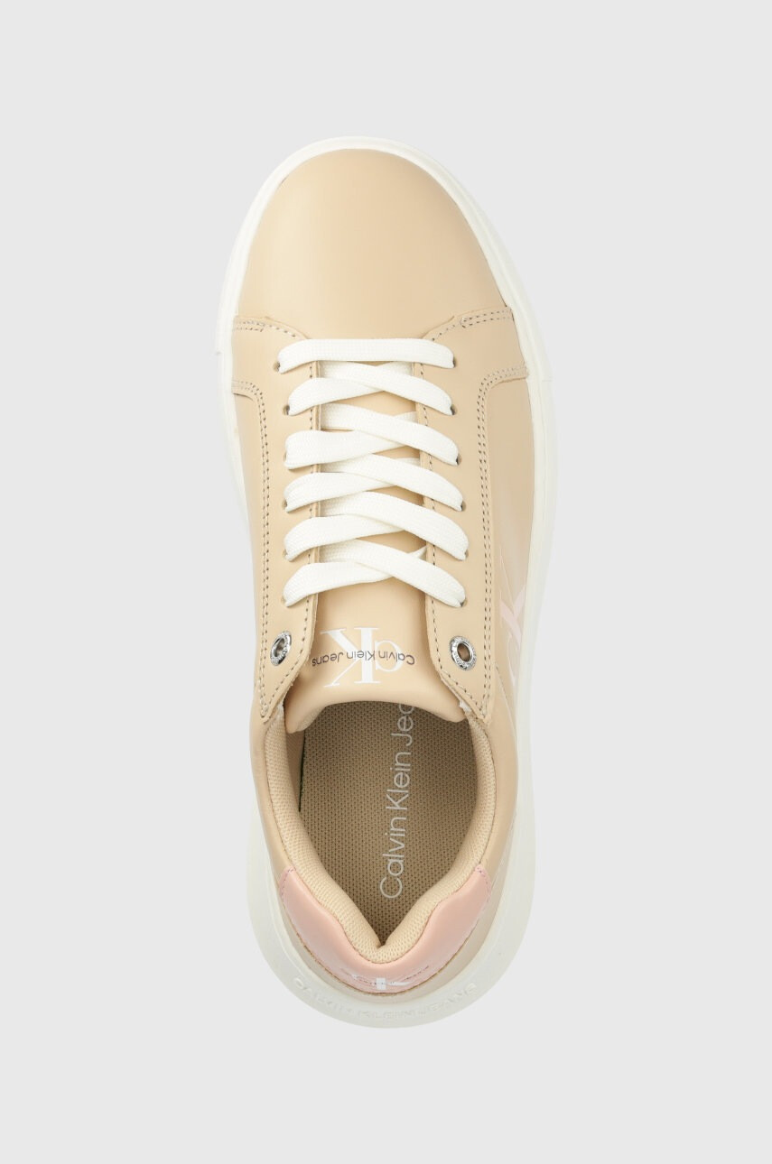 Calvin Klein Jeans Кожени маратонки Chunky Cupsole Laceup Low в бежово - Pepit.bg