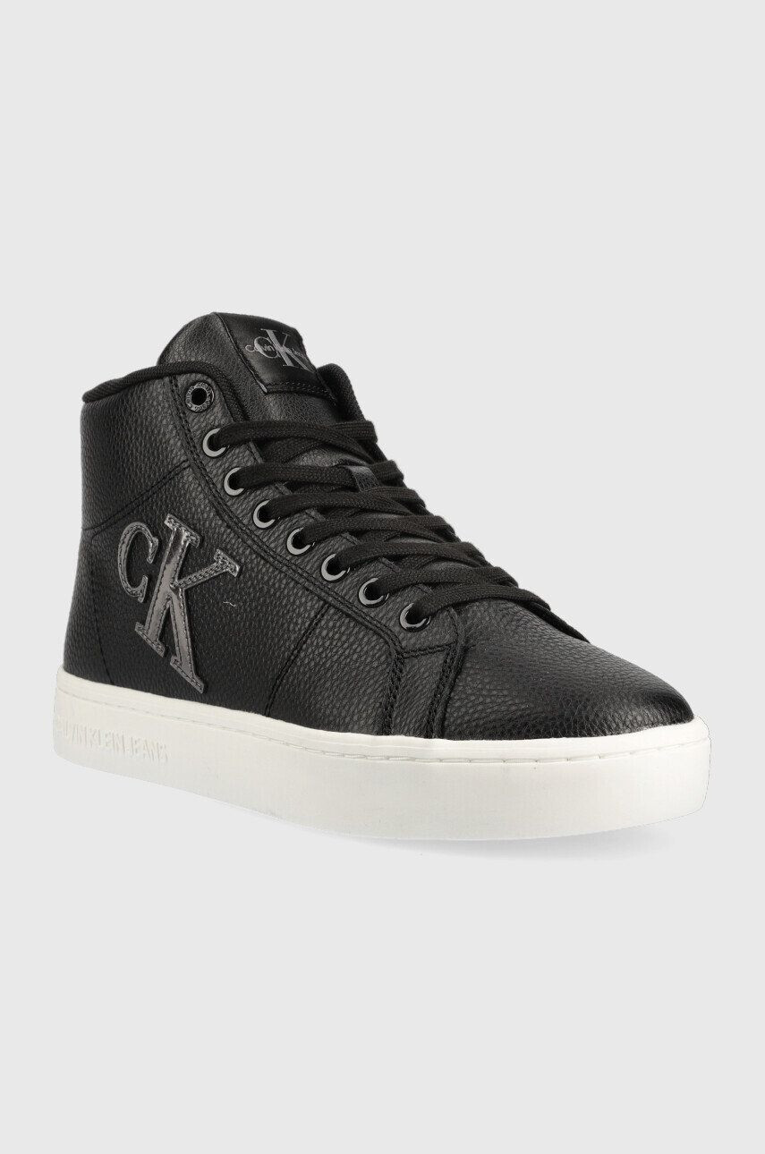 Calvin Klein Jeans Кожени маратонки Classic Cupsole Laceup Mid в черно - Pepit.bg