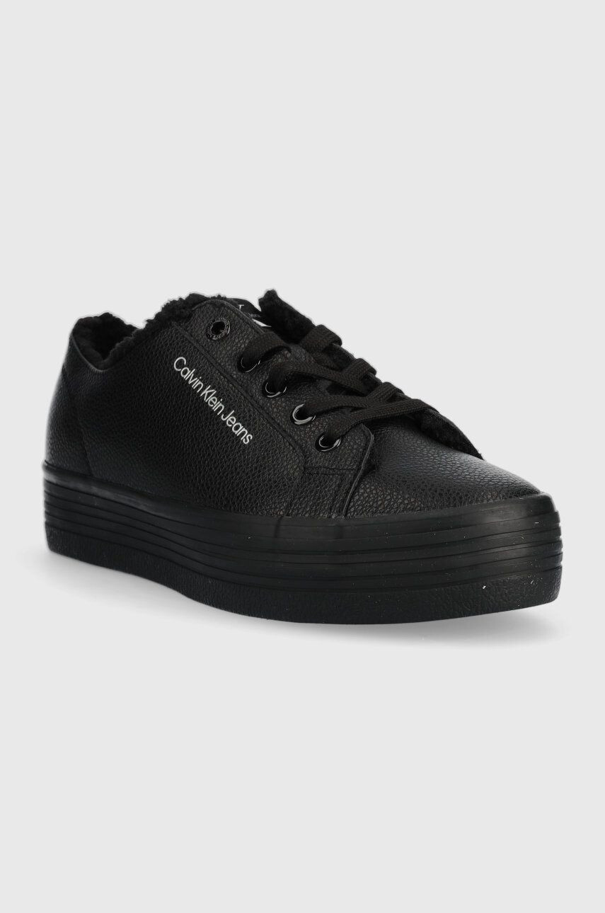 Calvin Klein Jeans Кожени маратонки Vulc Flatform Laceup Low в черно - Pepit.bg