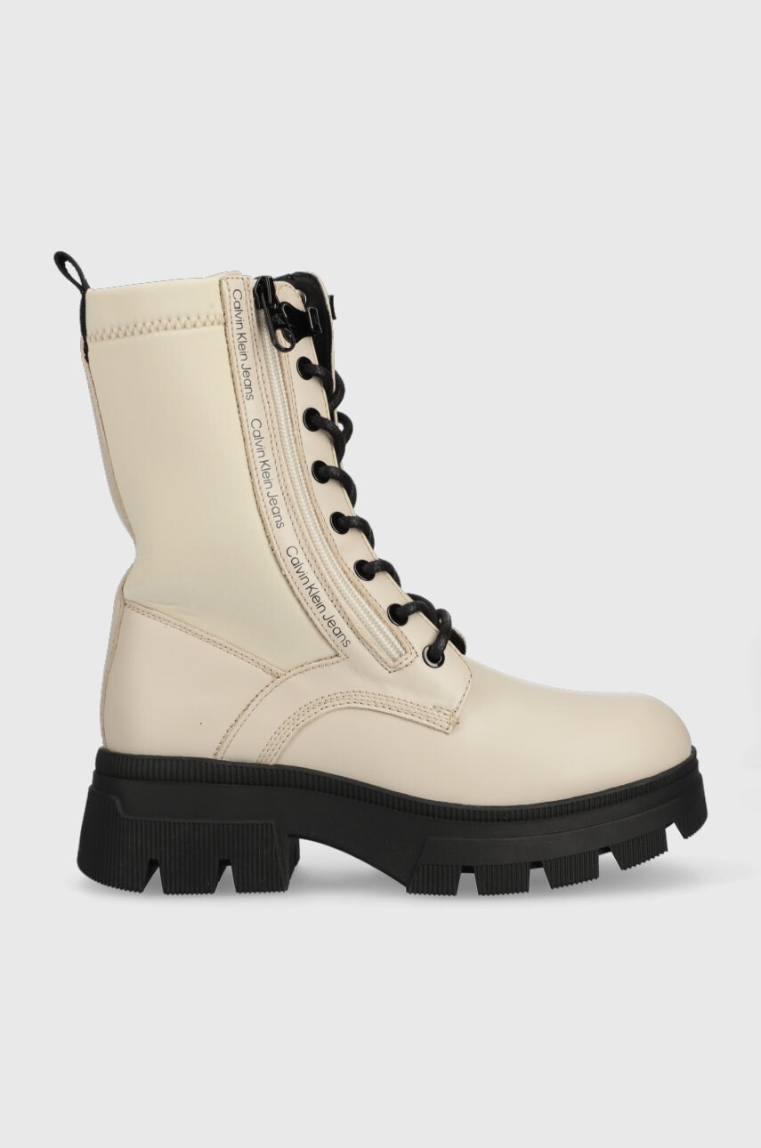 Calvin Klein Jeans Кубинки Chunky Combat Laceup в бежово с платформа - Pepit.bg
