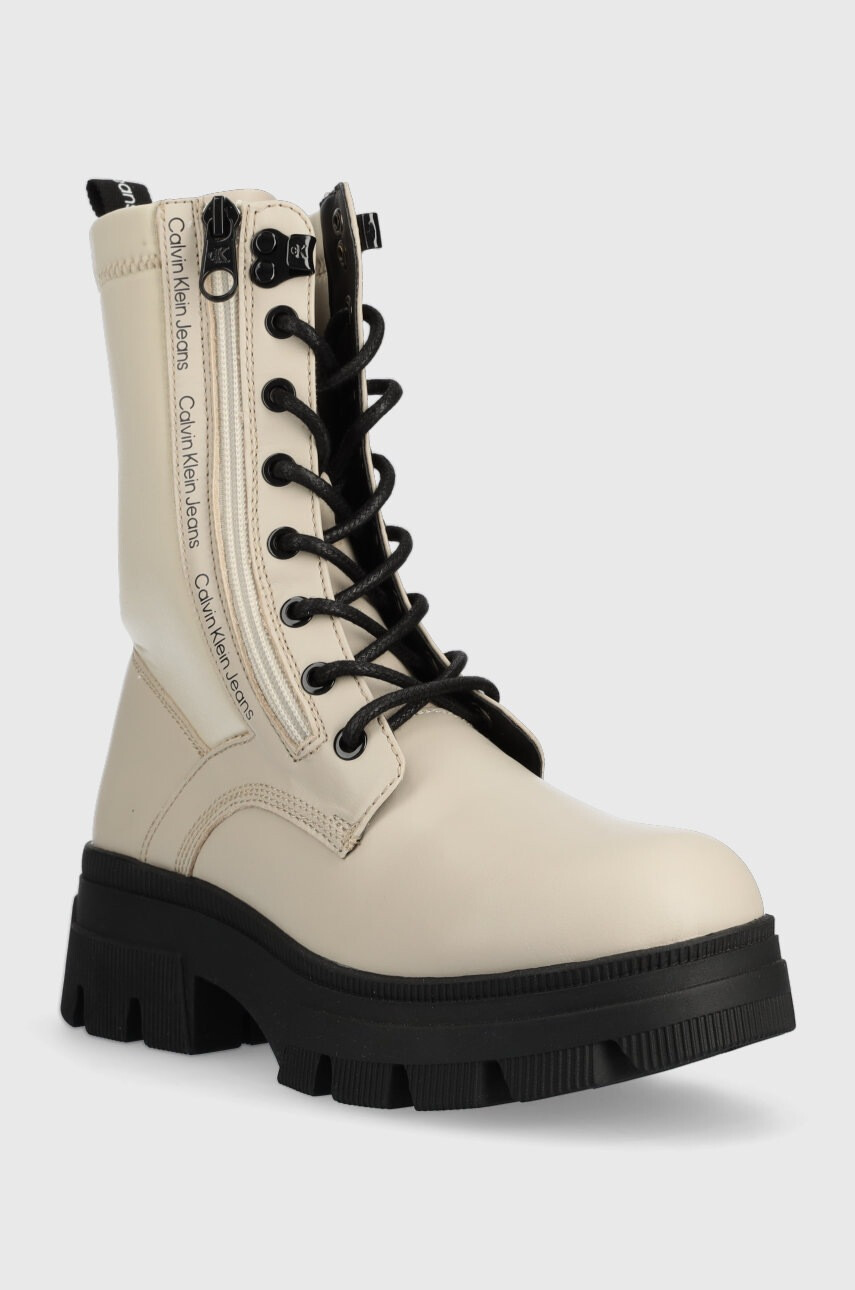 Calvin Klein Jeans Кубинки Chunky Combat Laceup в бежово с платформа - Pepit.bg