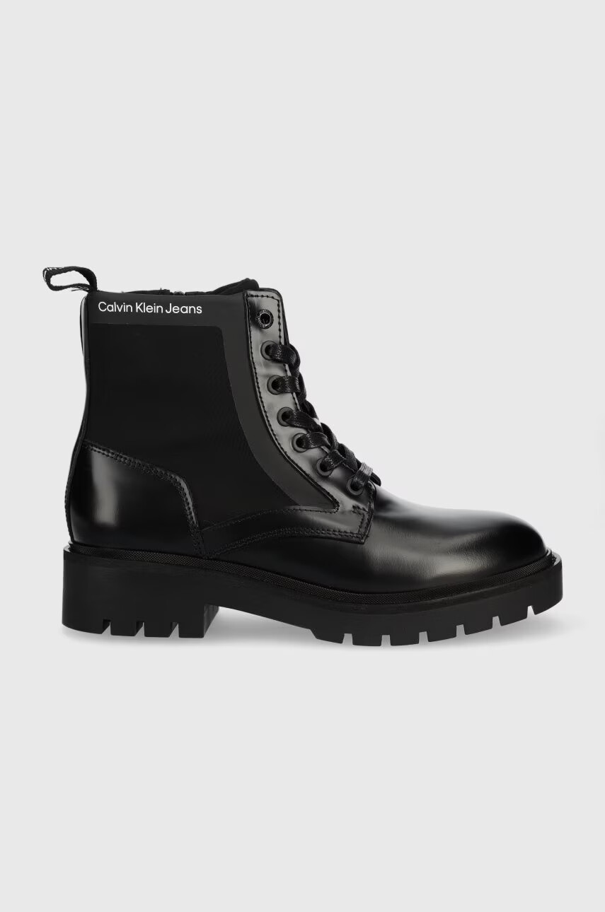 Calvin Klein Jeans Кубинки Military Boot в черно с равна подметка - Pepit.bg