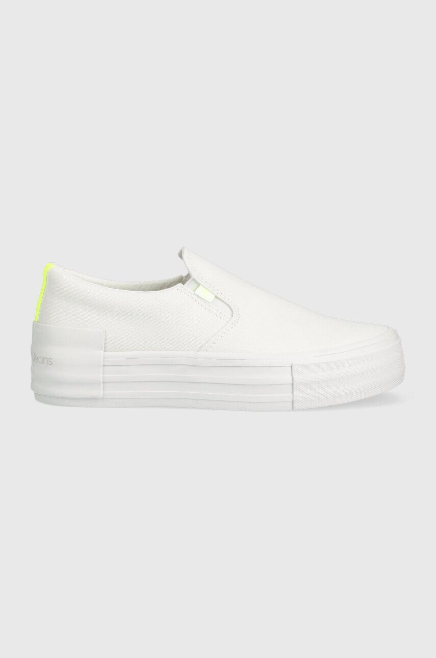 Calvin Klein Jeans Ниски кецове VULC FLATF BOLD SLIPON FLUO CONT в бяло - Pepit.bg