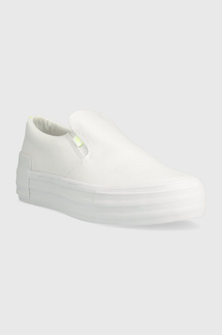 Calvin Klein Jeans Ниски кецове VULC FLATF BOLD SLIPON FLUO CONT в бяло - Pepit.bg