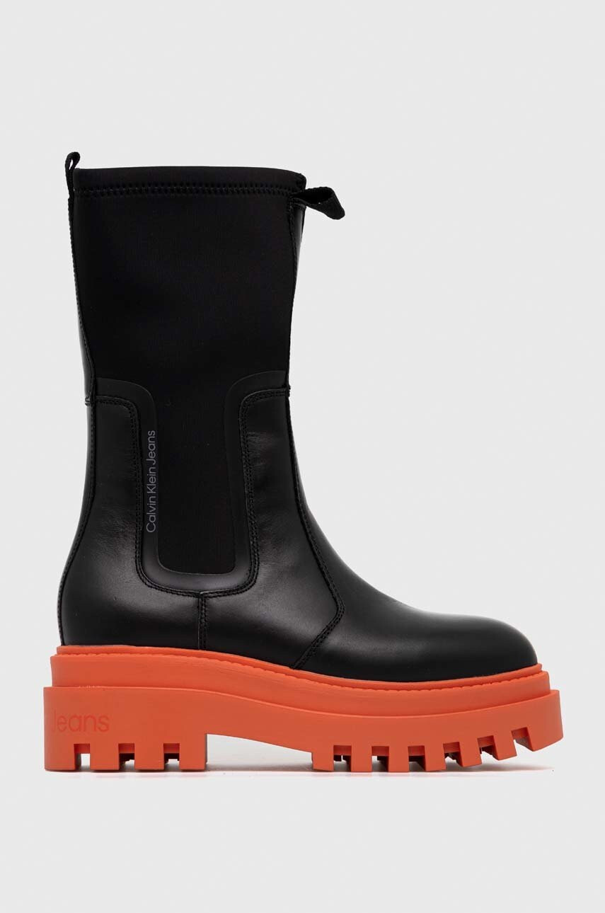 Calvin Klein Jeans Обувки Flatform High Chelsea Boot в черно с платформа - Pepit.bg