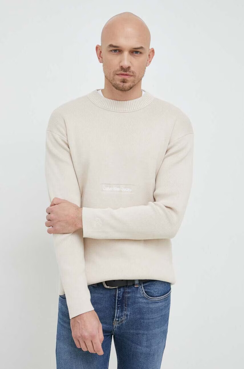 Calvin Klein Jeans Памучен пуловер в бежово - Pepit.bg