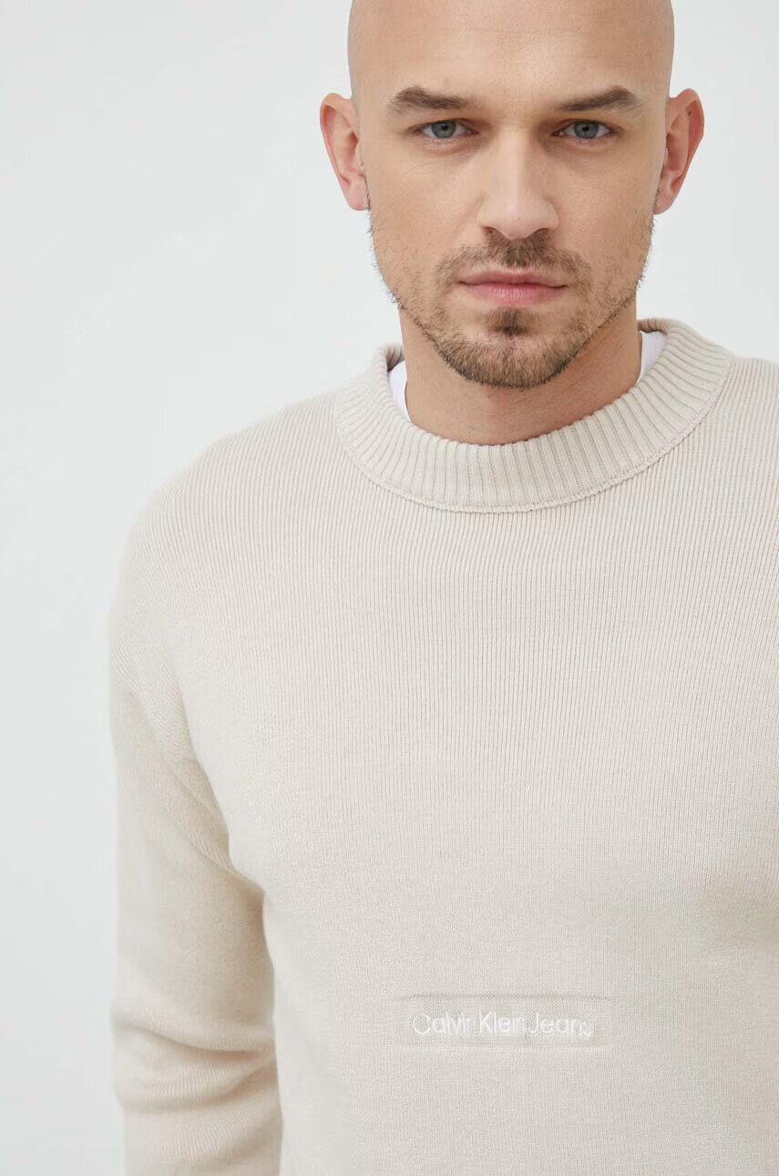 Calvin Klein Jeans Памучен пуловер в бежово - Pepit.bg