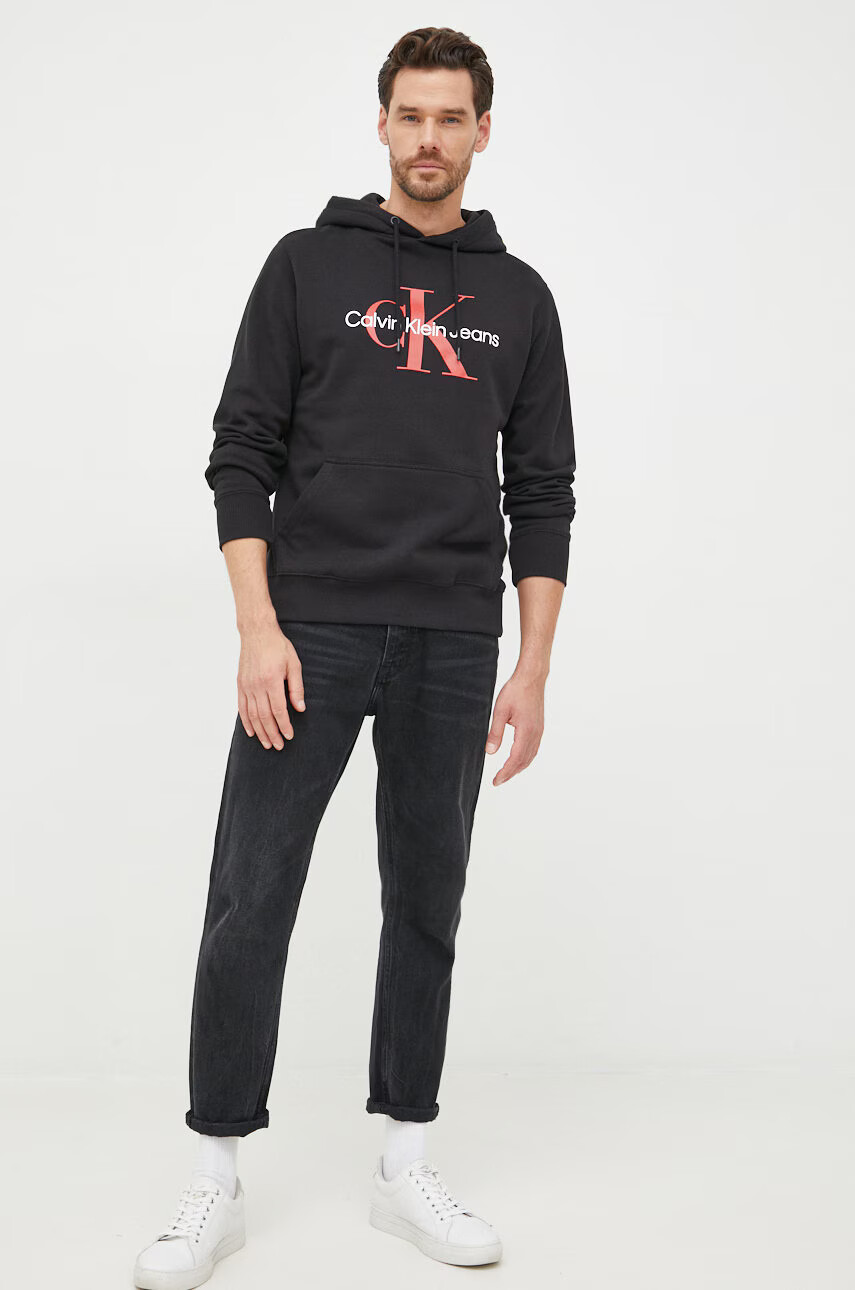 Calvin Klein Jeans Памучен суичър в черно с принт - Pepit.bg