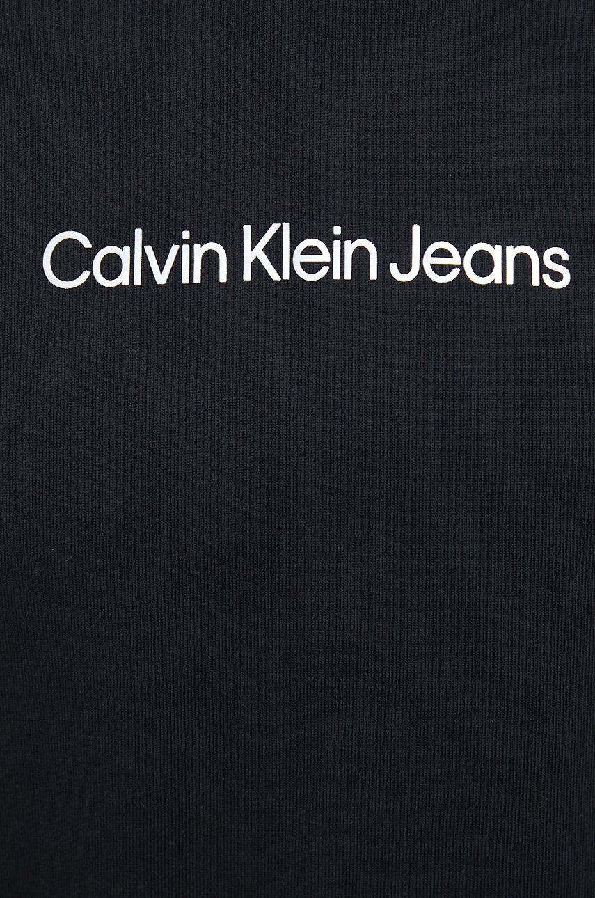 Calvin Klein Jeans Памучен суичър в черно с качулка с изчистен дизайн - Pepit.bg