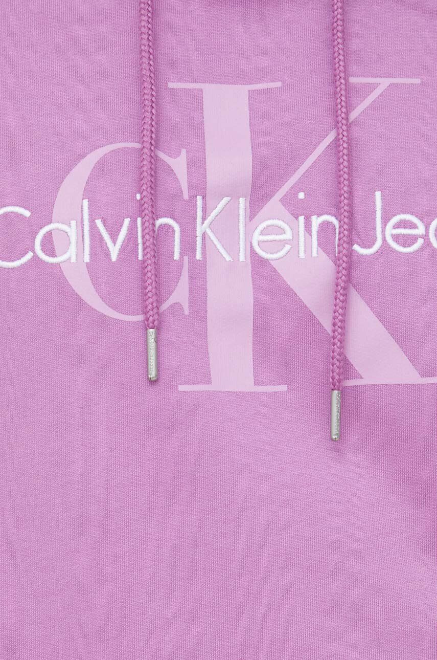 Calvin Klein Jeans Памучен суичър в лилаво с качулка с апликация - Pepit.bg