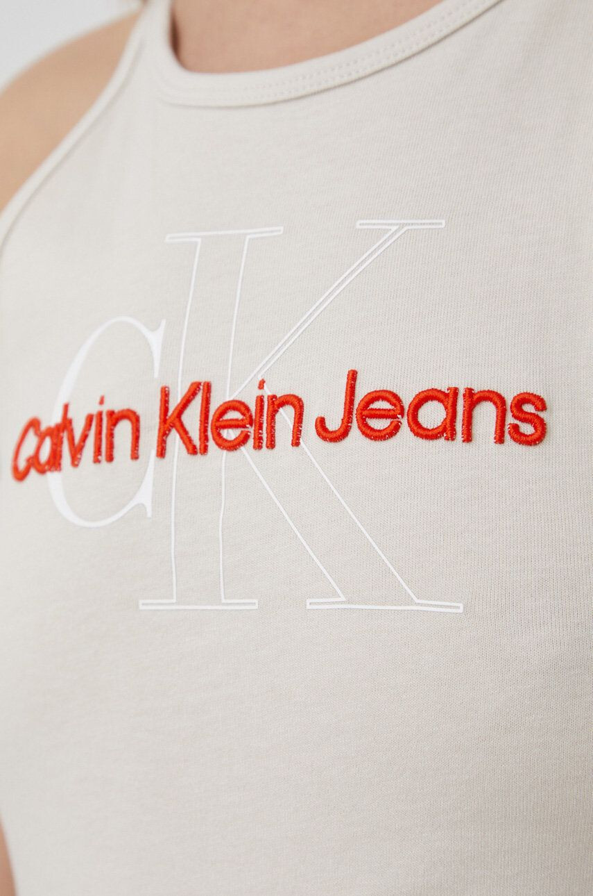 Calvin Klein Jeans Памучен топ в бежово - Pepit.bg