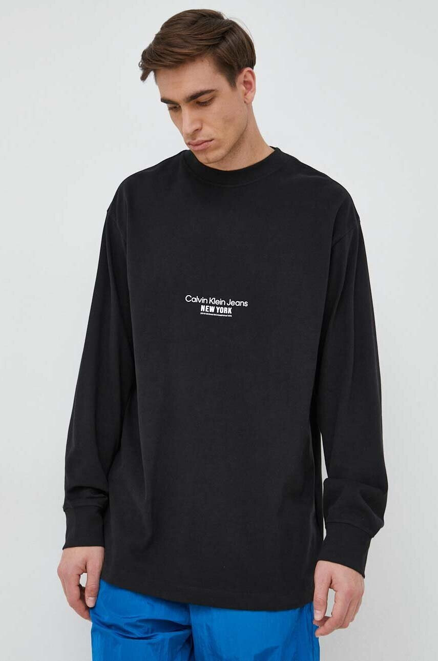 Calvin Klein Jeans Памучна блуза с дълги ръкави в черно - Pepit.bg