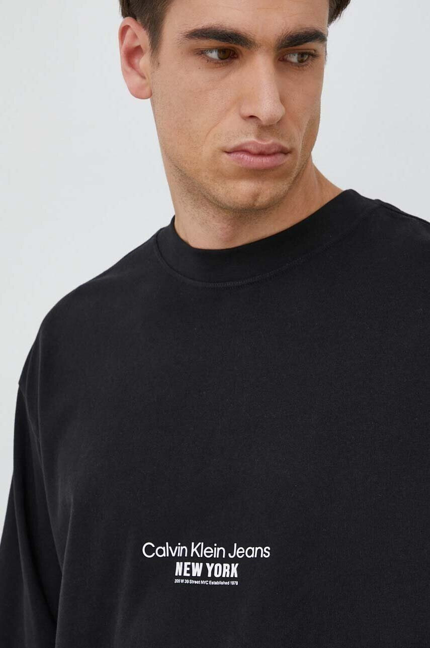 Calvin Klein Jeans Памучна блуза с дълги ръкави в черно - Pepit.bg
