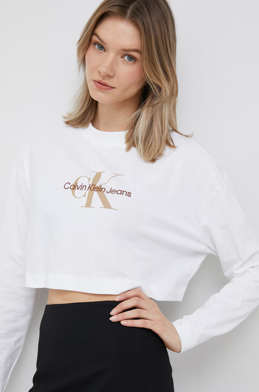 Calvin Klein Jeans Памучна блуза с дълги ръкави в бяло - Pepit.bg