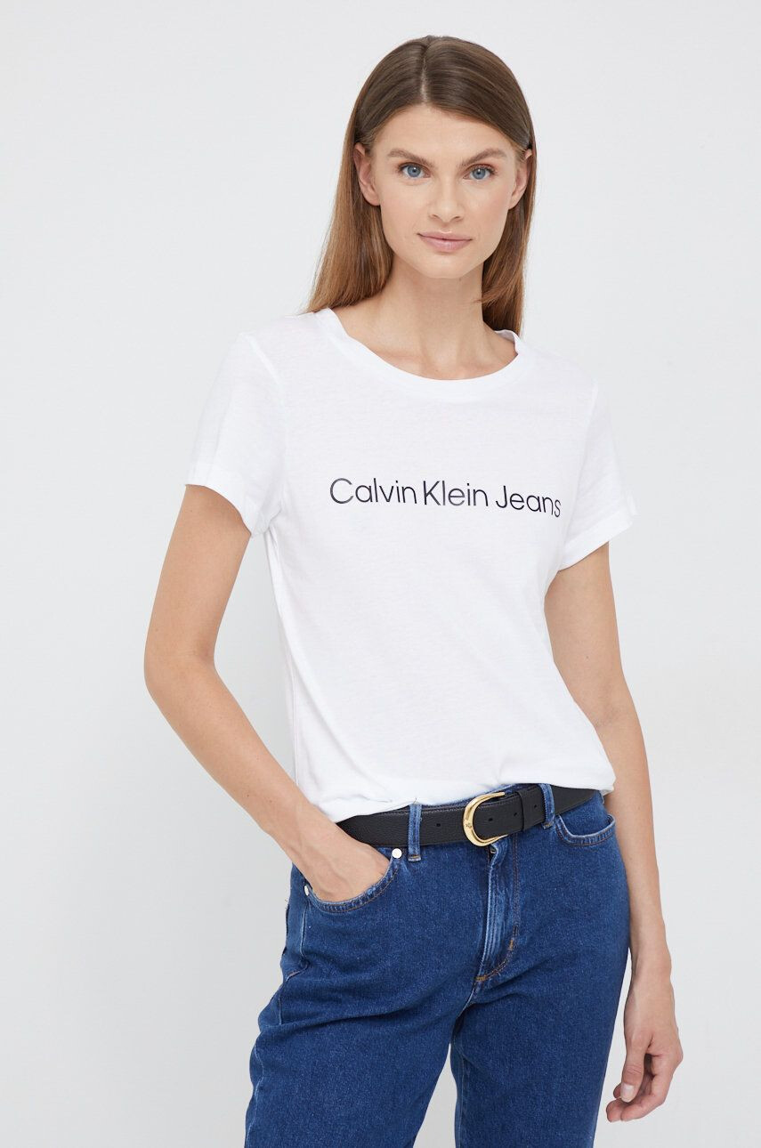 Calvin Klein Jeans Памучна тениска в сиво - Pepit.bg