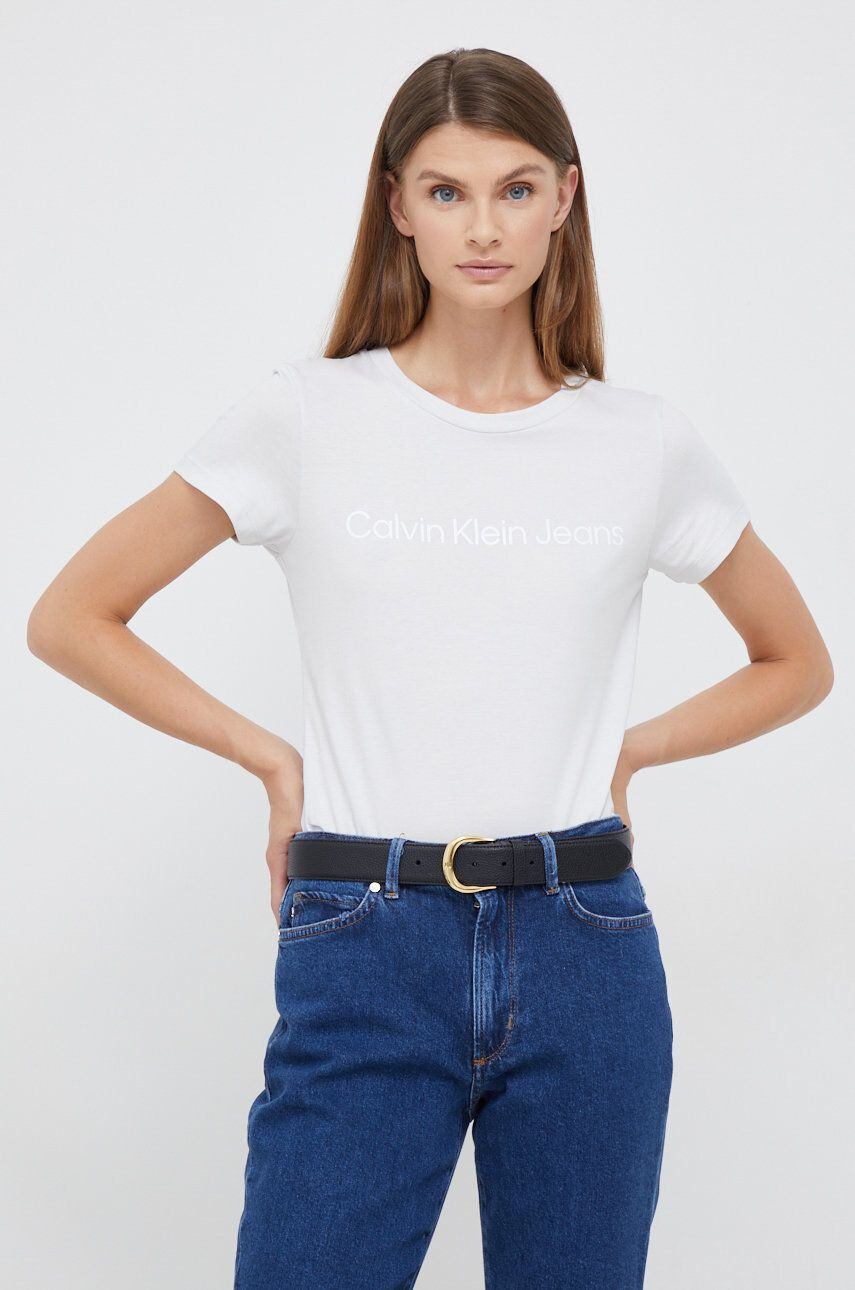 Calvin Klein Jeans Памучна тениска в сиво - Pepit.bg