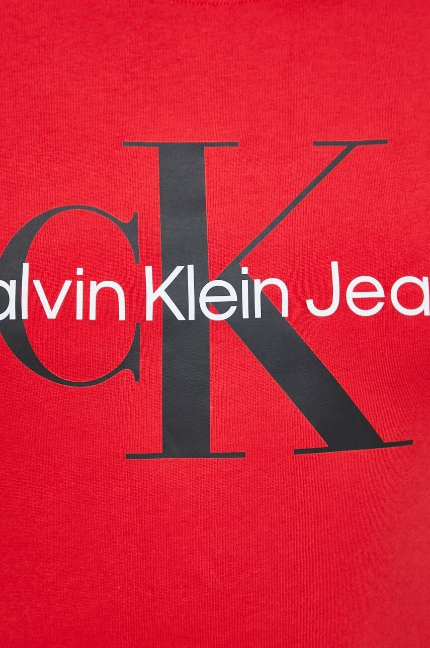 Calvin Klein Jeans Памучна тениска в червено с принт - Pepit.bg