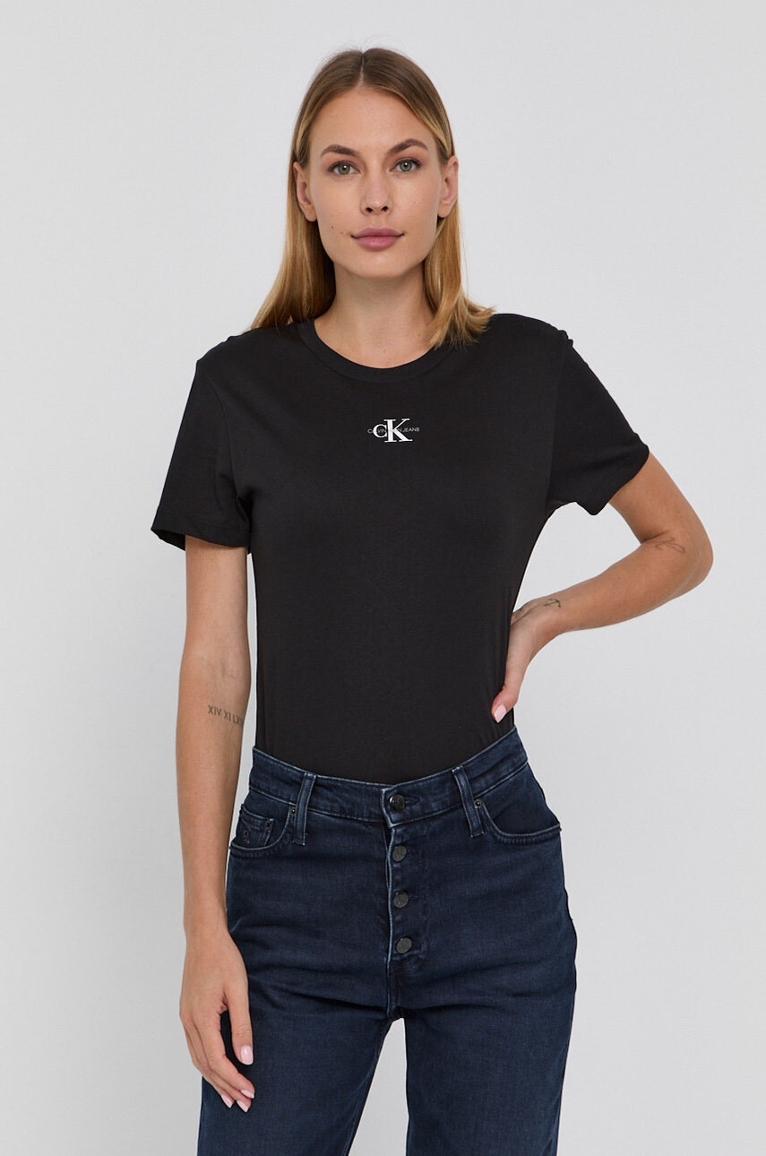 Calvin Klein Jeans Памучна тениска в черно - Pepit.bg